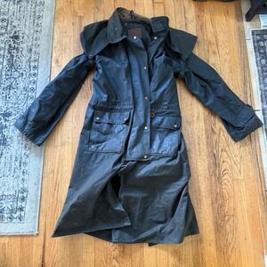 Outback Trading Co Oilskin Duster Coat Black Western Ranch Cowboy Mens 25 P2P